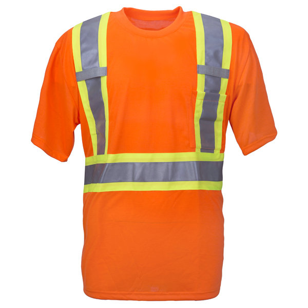 Class 2 Safety Shirts Short Sleeve With Pocket Lime Contrasting Stripe Enhanced Visibility - SHVS07