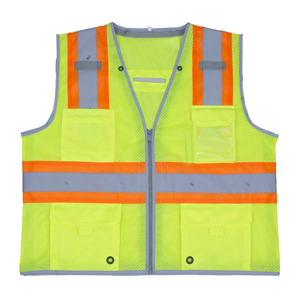 Class 2 Safety Vests Fluorescent Lime Mesh Polyester Enhanced Visibility Zipper Closure - SHV2V03