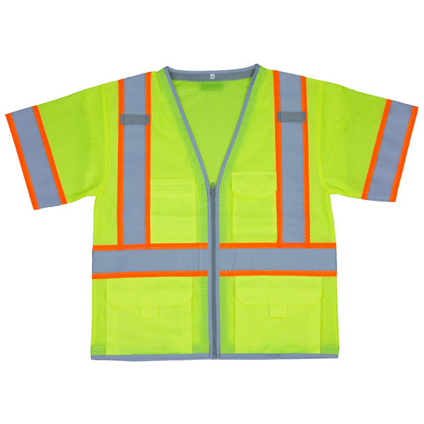Class 3 Safety Work Vests With Pockets Reflective Clothing Mesh Vests Lime Polyester - SHV3V16