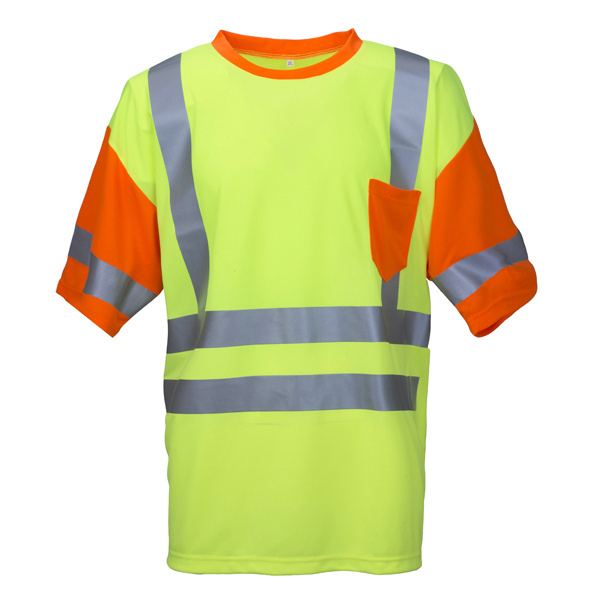 Reflective Work Shirts Short Sleeve Hi Vis Safety T Shirt ANSI Class 3 Fluo Lime Crew Collar - SHVS02