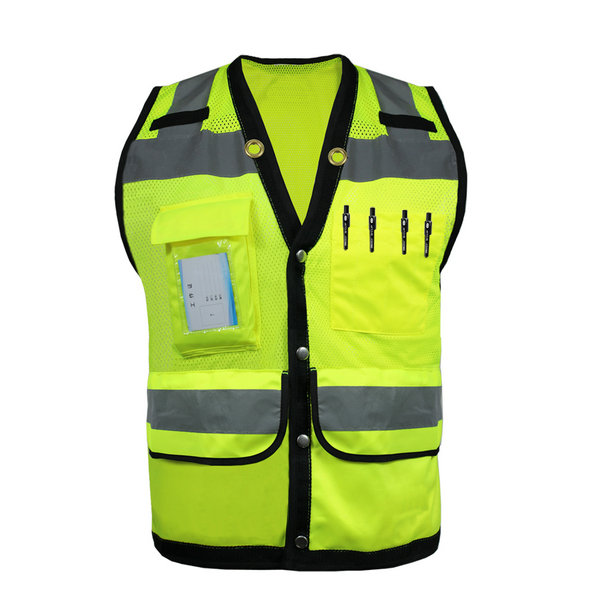 Men's Hi Vis Surveyor Safety Vests With Pockets Class 2 Work Safety Vest Lime Snap Closure - SHV2V12