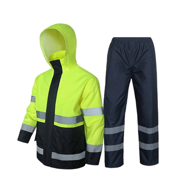High Vis Reflective Rain Jacket Safety Rain Gear For Work 300D Waterproof Oxford - SHVR02
